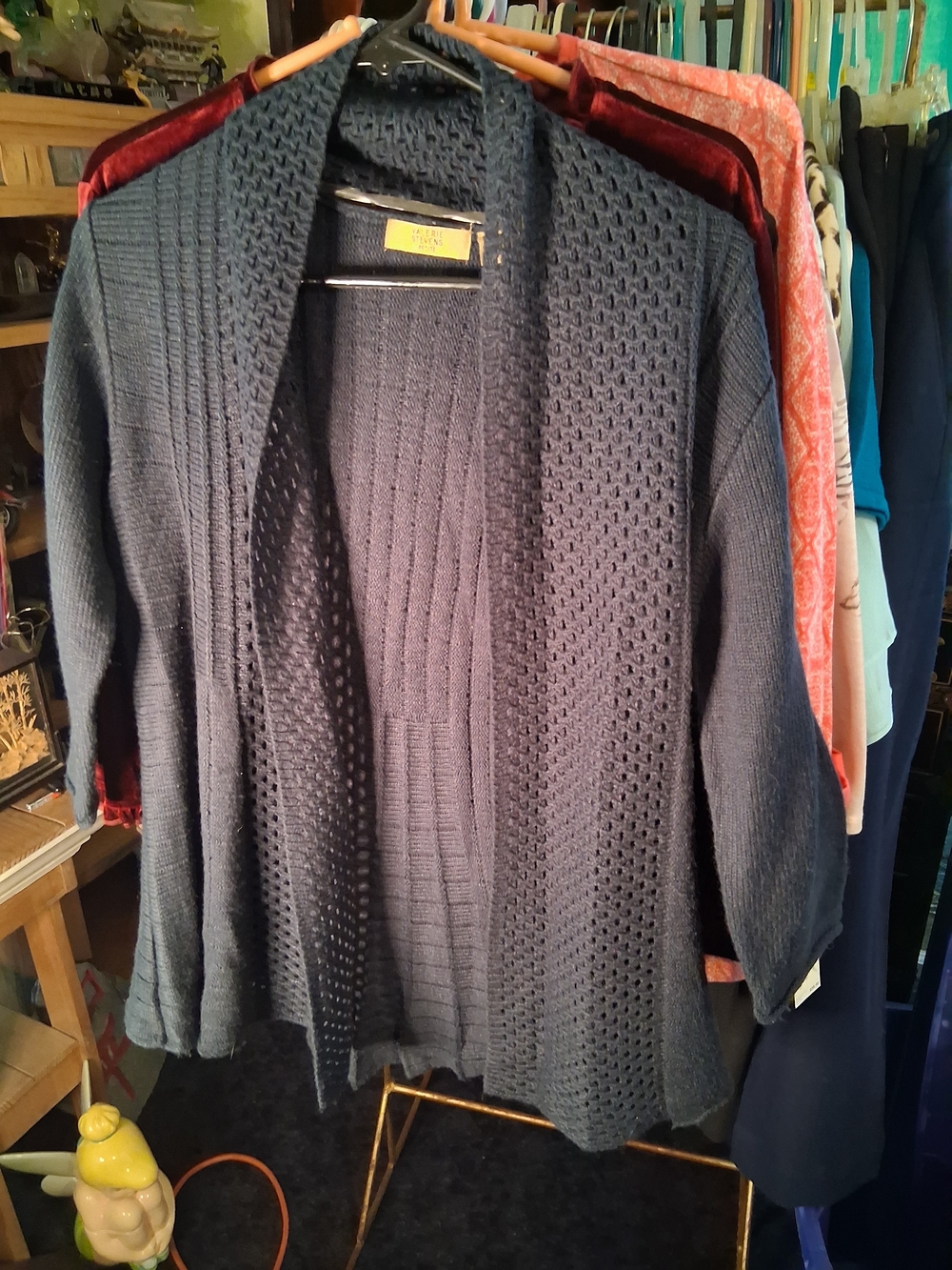 Valerie Stevens Navy Open-Front Textured Knit Cardigan